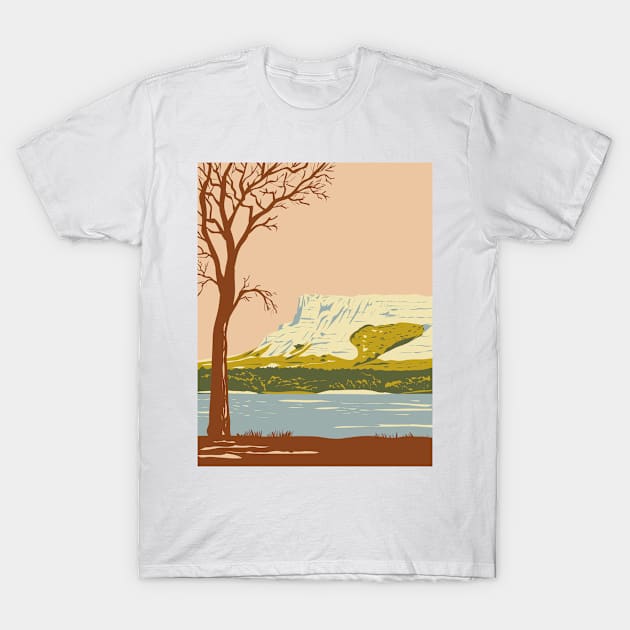 Hawk Springs State Recreation Area with the Bluffs Bear Mountain Area in Goshen County Wyoming WPA Poster Art T-Shirt by patrimonio